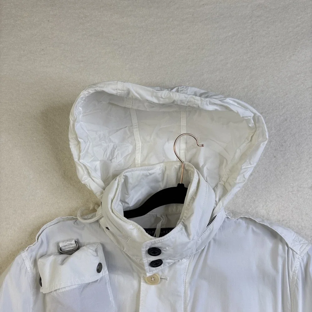 Ralph Lauren utility Jacket Men M White Field Military Hunting Stowaway hood Vtg